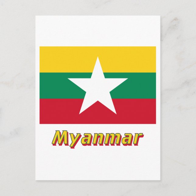 Myanmar-Flagge mit Namen Postkarte (Vorderseite)