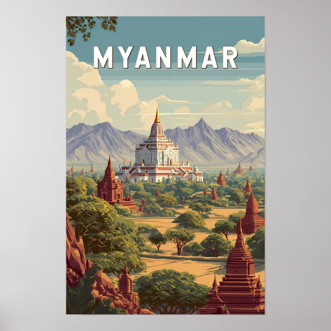 Myanmar-Illustration Reise Kunst Vintage Poster (Vorne)