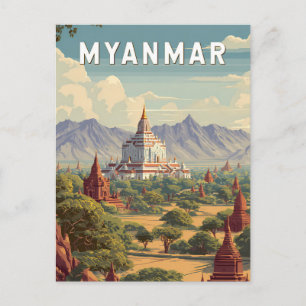 Myanmar-Illustration Reise Kunst Vintage Postkarte