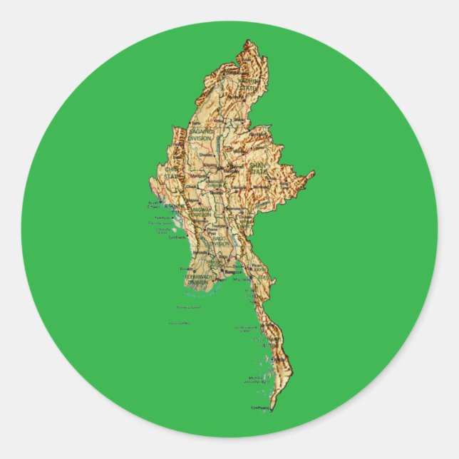 Myanmar-Karten-Aufkleber Runder Aufkleber (Vorderseite)