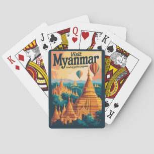 Myanmar-Pagoden-Illustration Reise Kunst Vintage Spielkarten
