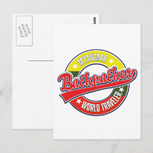 Myanmar-Rucksacktourist Welt Reisender Logo Postkarte