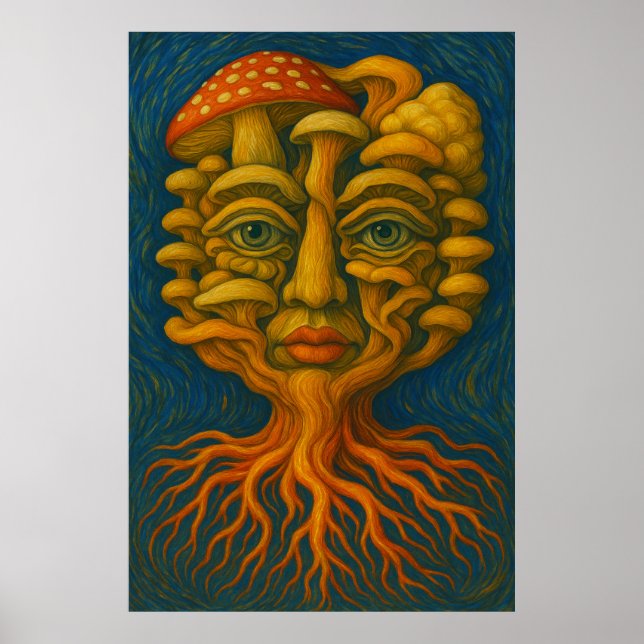 Mycelium Dreamscape - Surreal Mushroom Face Poster (Vorne)