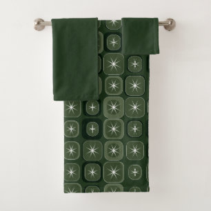Mydeas Dark Green Sparkle Line Retro-Quadrate Badhandtuch Set