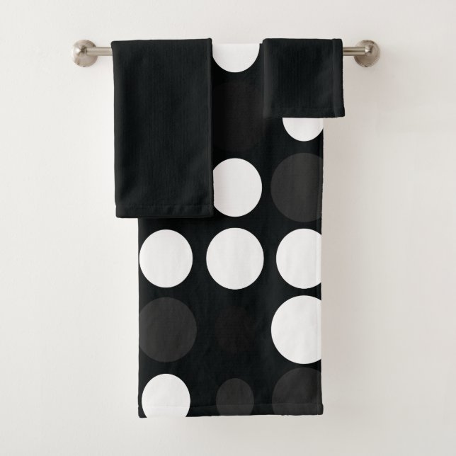 Mydeas | Schwarz-Weiß-Graue Retropunkte Badhandtuch Set (Insitu)