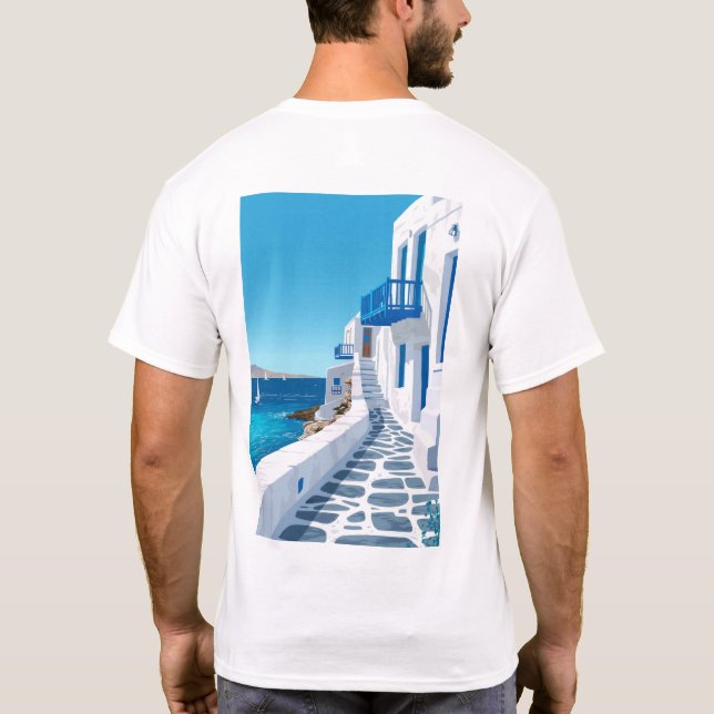 Mykonos Atemberaubend Blue Sea Poster T-Shirt (Rückseite)