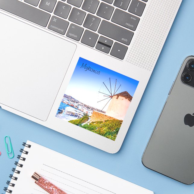 Mykonos Aufkleber (Laptop mit iPhone)