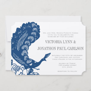 Mykonos Blau Vintage Modern Pfau Hochzeit Einladung