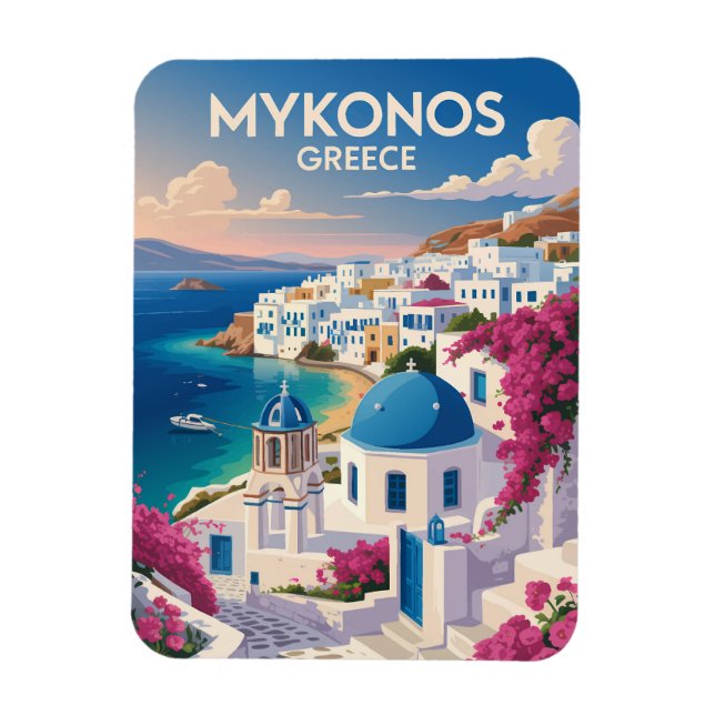 Mykonos Greece Coast Travel Art Vintage Magnet (Vertikal)