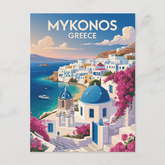 Mykonos Greece Coast Travel Art Vintage Postkarte (Vorderseite)
