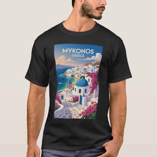 Mykonos Greece Coast Travel Art Vintage T-Shirt (Vorderseite)
