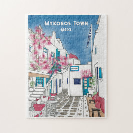 Mykonos Greece Colorful Travel Art Puzzle