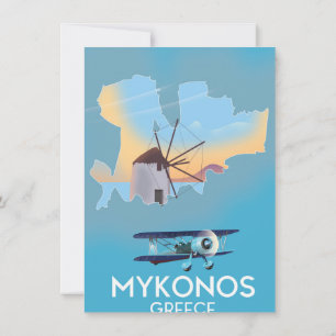 Mykonos Greece Map Reiseplakat Einladung