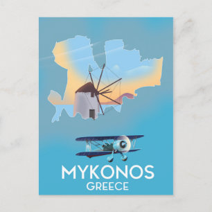 Mykonos Greece Map Reiseplakat Postkarte