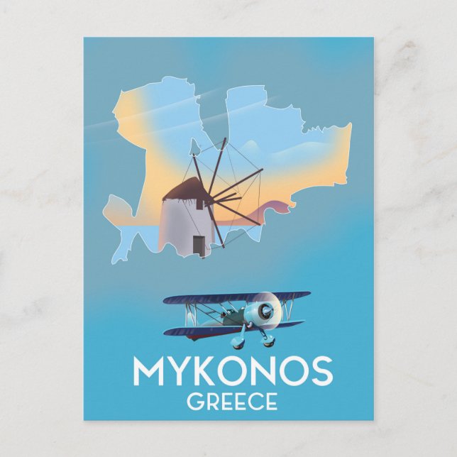 Mykonos Greece Map Reiseplakat Postkarte (Vorderseite)