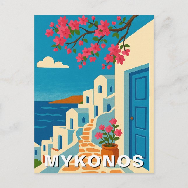 Mykonos Greece Summer Vintage Travel Postkarte (Vorderseite)