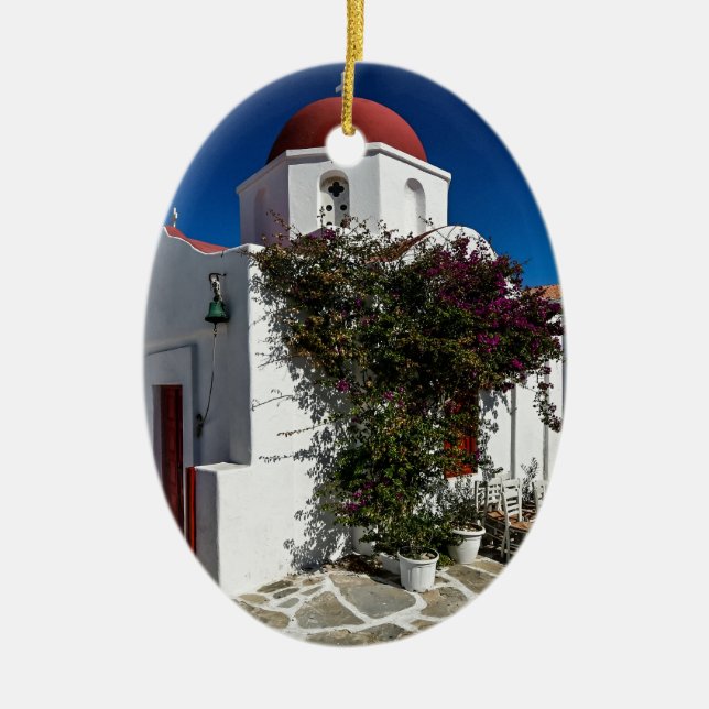 Mykonos Greece Travel - Church Café Europe Tourism Keramik Ornament (Vorne)