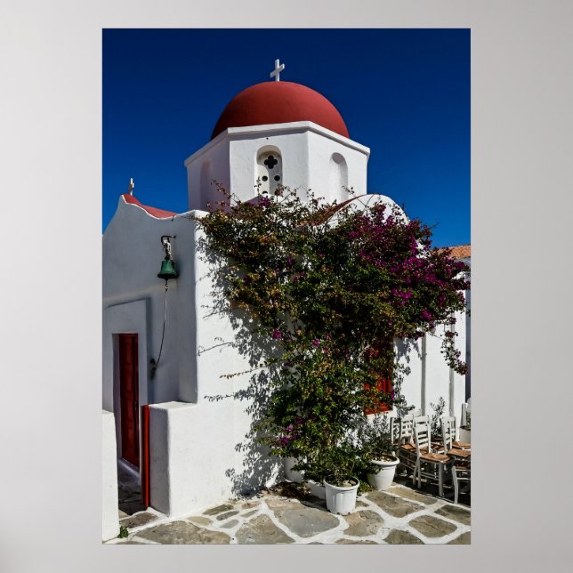Mykonos Greece Travel - Church Café Europe Tourism Poster (Vorne)