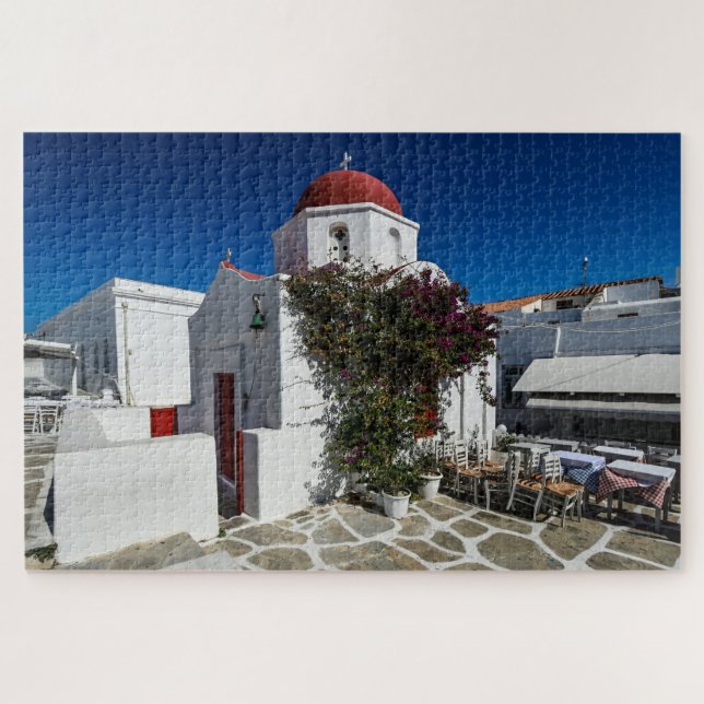Mykonos Greece Travel - Church Café Europe Tourism Puzzle (Horizontal)