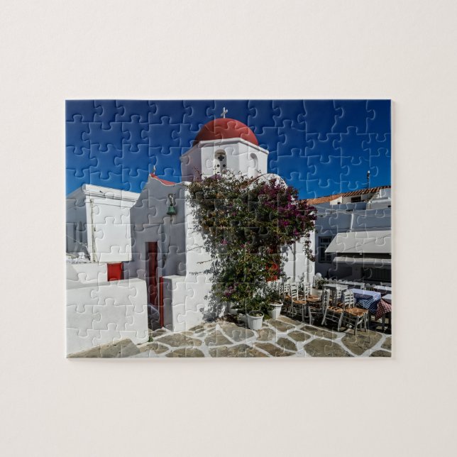 Mykonos Greece Travel - Church Café Europe Tourism Puzzle (Horizontal)