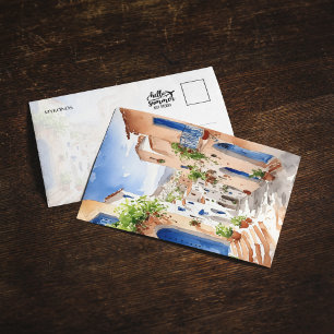 Mykonos Greece Watercolor Postcard Einladung