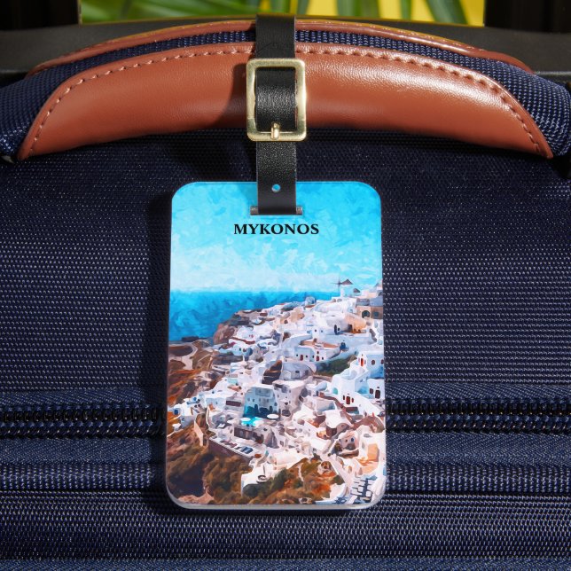 Mykonos Griechenland Aquarellmalerei Gepäckanhänger (Vorderseite Insitu 2)