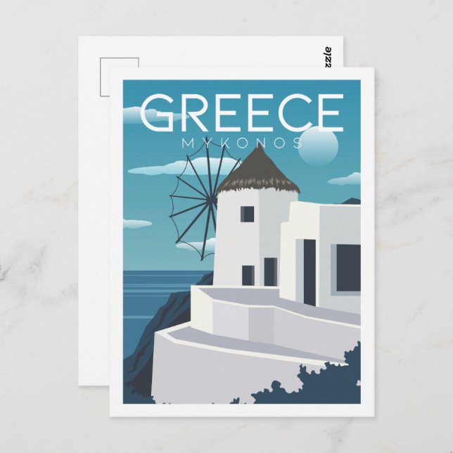 Mykonos Griechenland Berühmter Reiseort Illustrati Postkarte (Vorne/Hinten)