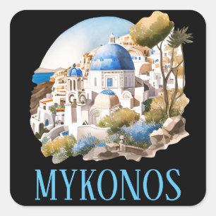Mykonos Griechenland Griechische Insel Vintage Rei Quadratischer Aufkleber