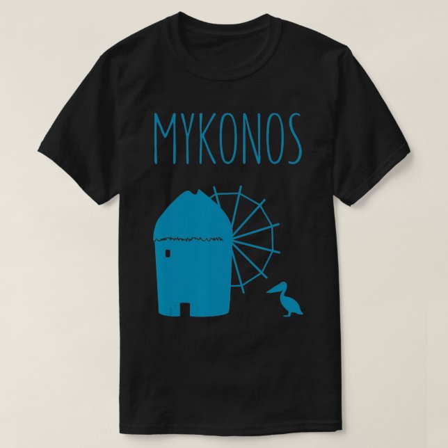 Mykonos, Griechenland Ikonische Windmühle & Petros T-Shirt (Design vorne)