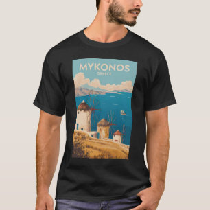 Mykonos Griechenland Illustration Reise Kunst Vint T-Shirt
