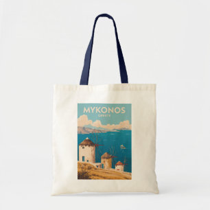 Mykonos Griechenland Illustration Reise Kunst Vint Tragetasche