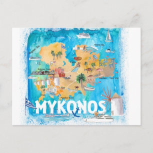 Mykonos Griechenland Illustriert Karte mit Sehensw