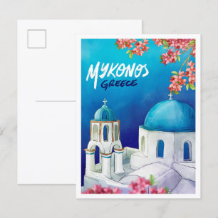Mykonos Griechenland Kunst Wasserfarbe Reiseillust Postkarte