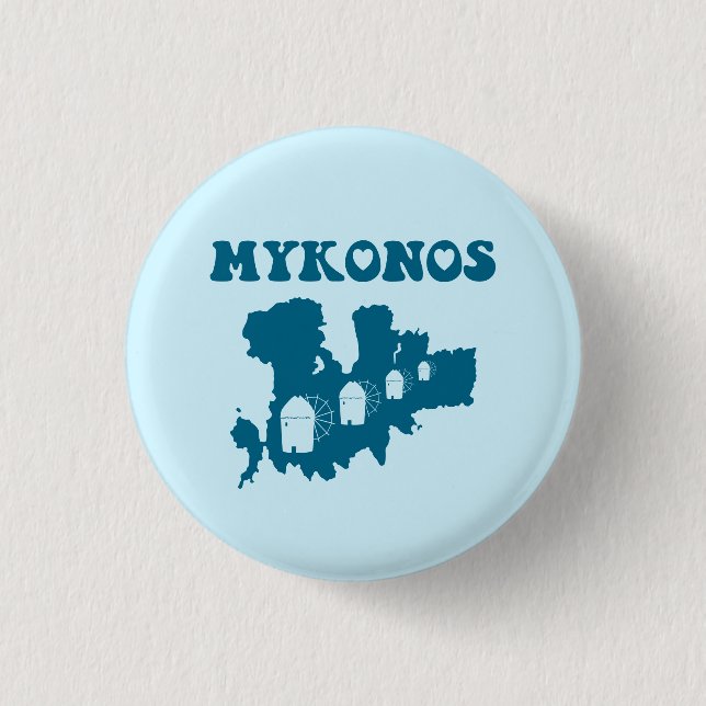 Mykonos, Griechenland, Map & Iconic Windmills Button (Vorderseite)