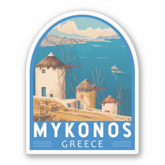 Mykonos Griechenland Reisen Kunstemblem Aufkleber (Vorderseite)