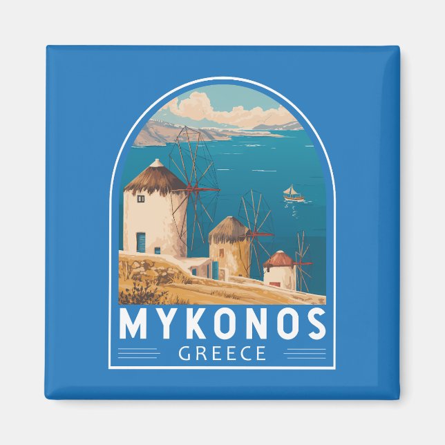 Mykonos Griechenland Reisen Kunstemblem Magnet (Vorne)