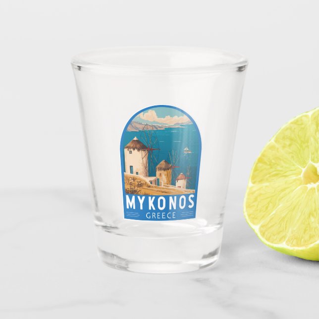 Mykonos Griechenland Reisen Kunstemblem Schnapsglas (Vorderseite)