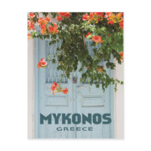 Mykonos Griechenland Tür mit Blume