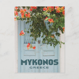 Mykonos Griechenland Tür mit Blume Postkarte