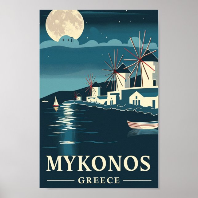 Mykonos Griechenland Vintag Berühmter Reiseort Poster (Vorne)