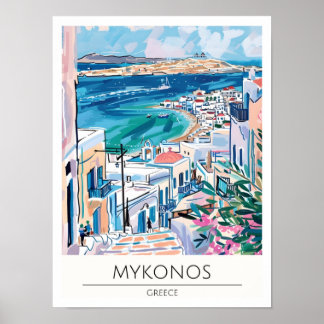 Mykonos Griechenland Vintage Kunst Illustration Re Poster