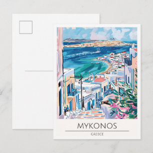Mykonos Griechenland Vintage Kunst Illustration Re Postkarte
