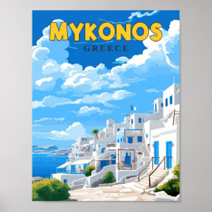Mykonos Griechenland Vintage-Reiseillustration Poster