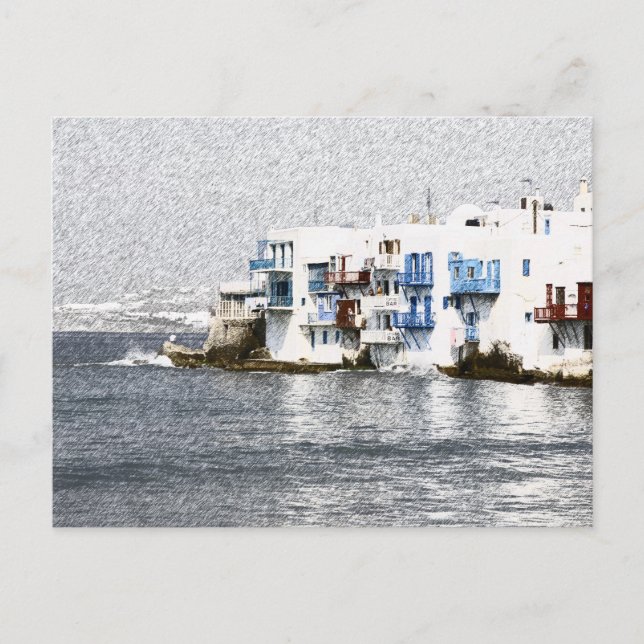 Mykonos, griechische Gebäude an der Wasserfront Postkarte (Vorderseite)