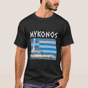 Mykonos mit griechischer Flagge Grafik T-Shirt