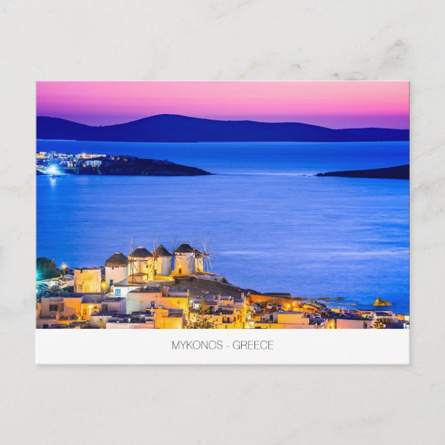 Mykonos Postkarte mit Windmühlen, Griechenland (Vorderseite)