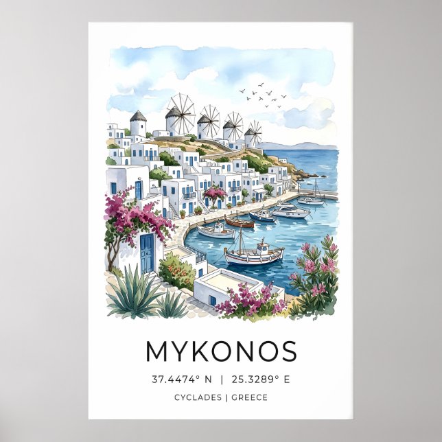 Mykonos-Reiseposter Küstenlandschaft Poster (Vorne)