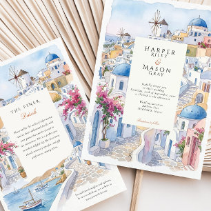 Mykonos Santorini Griechenland Aquarell-Hochzeit Einladung