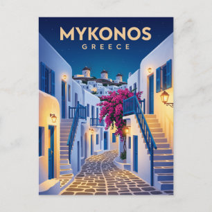 Mykonos Stadt bei Nacht Griechenland Postkarte