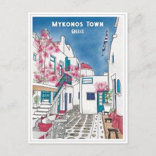 Mykonos Town Griechenland Reise Zeichnend Postkart Postkarte